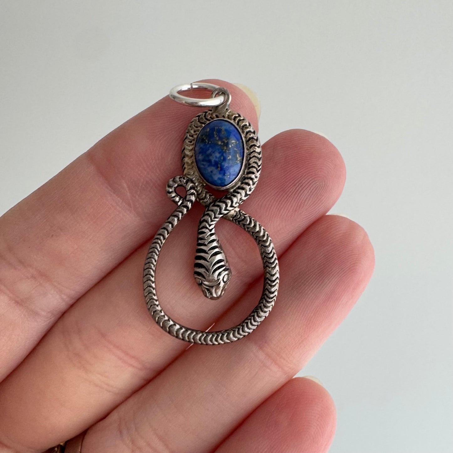 V I N T A G E / a serpent and her stone / sterling silver snake and denim lapis / a pendant