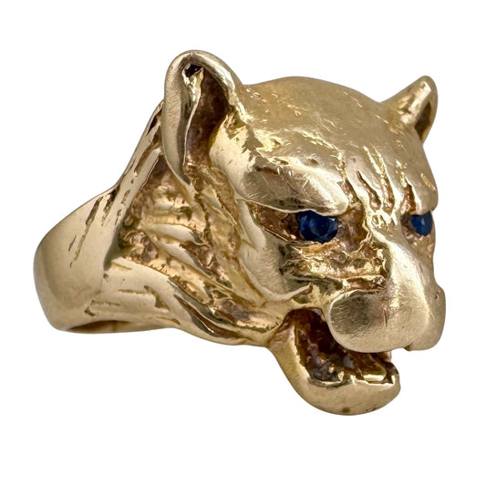 V I N T A G E // wild cat / 14k yellow gold and sapphire wild beast ring / size 8-8.25