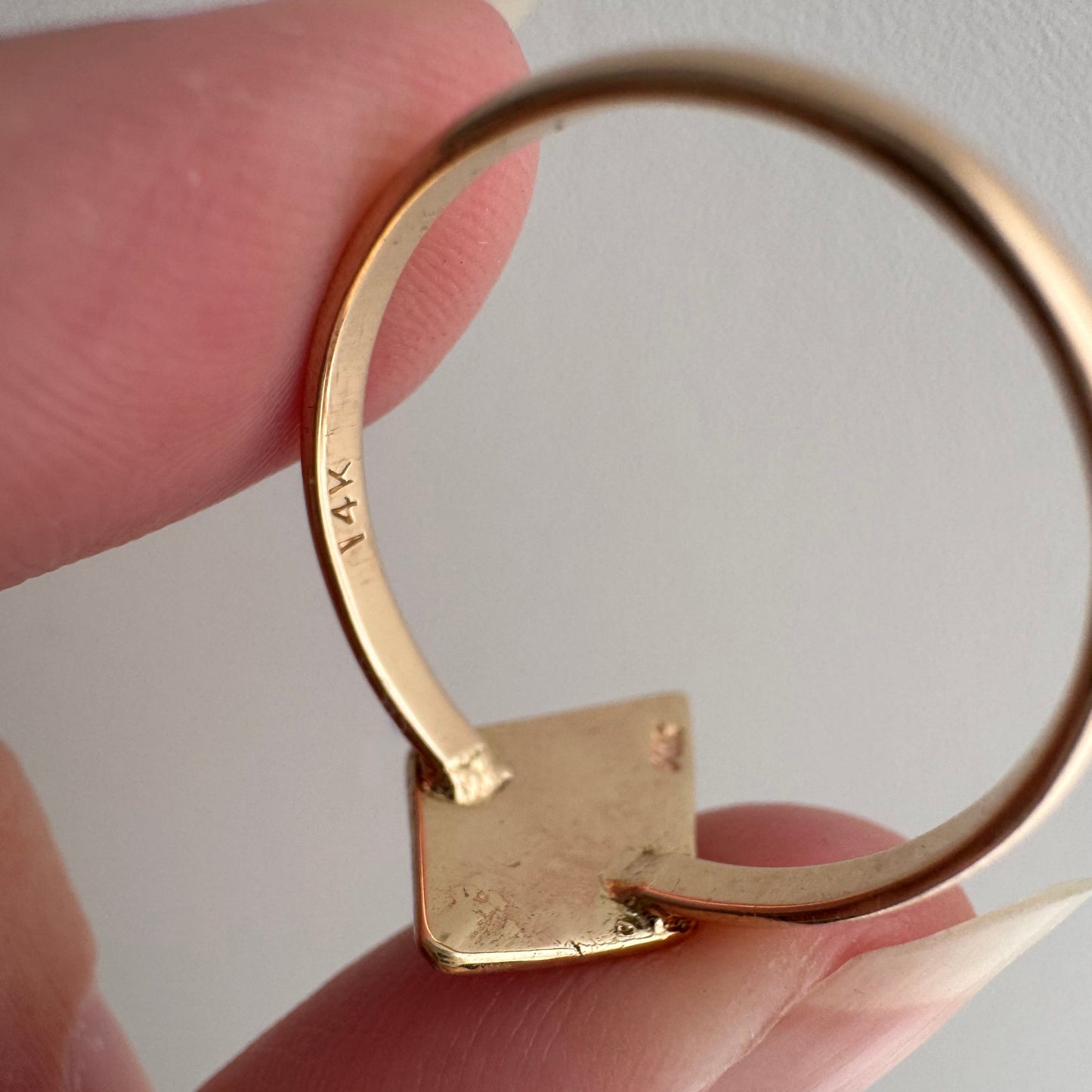 H A N D M A D E / framed drop / The Rajah Press / 14k diamond shaped shield ring with a grey rose cut diamond / size ~8.75+