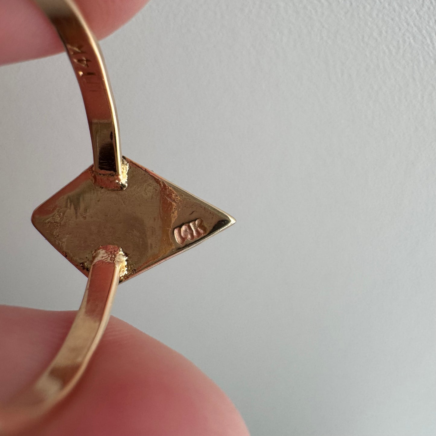 H A N D M A D E / framed drop / The Rajah Press / 14k diamond shaped shield ring with a grey rose cut diamond / size ~8.75+