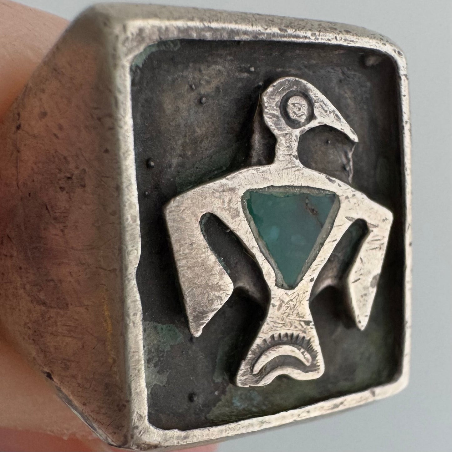 V I N T A G E // southwest signet / sterling silver and turquoise thunderbird signet ring / size 8.5