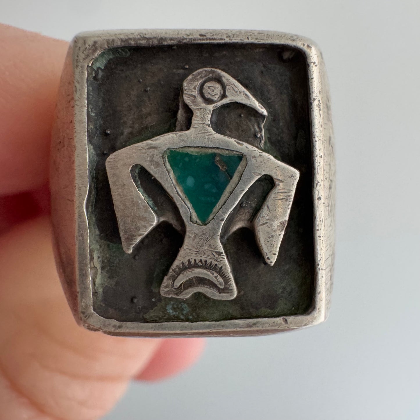 V I N T A G E // southwest signet / sterling silver and turquoise thunderbird signet ring / size 8.5