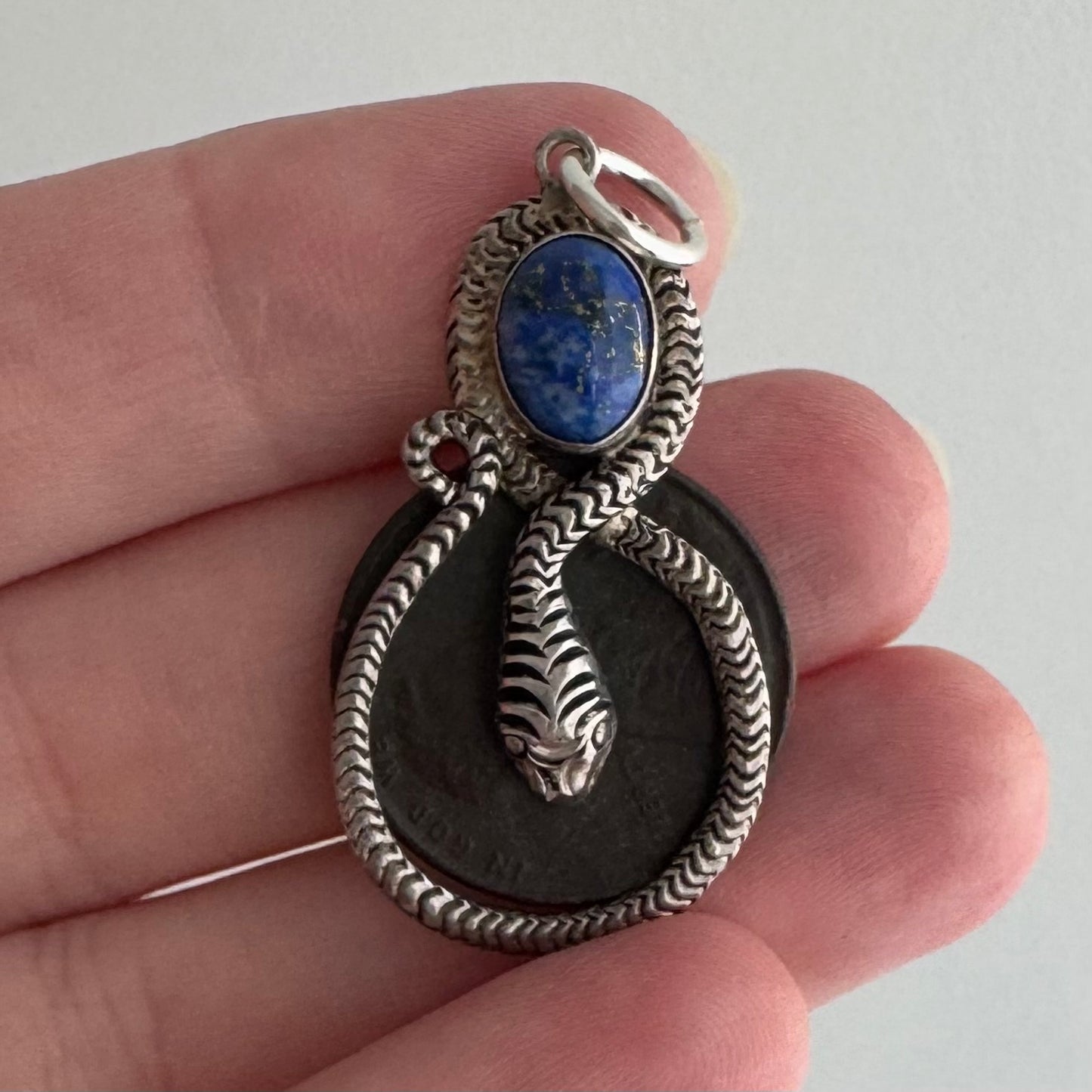 V I N T A G E / a serpent and her stone / sterling silver snake and denim lapis / a pendant