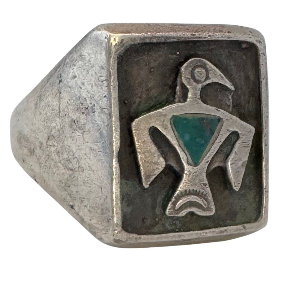 V I N T A G E // southwest signet / sterling silver and turquoise thunderbird signet ring / size 8.5