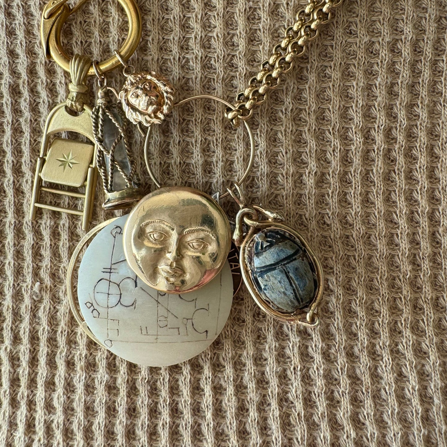 reworked A N T I Q U E // protected beetle / 14k and faience scarab and snakes / a vintage conversion pendant