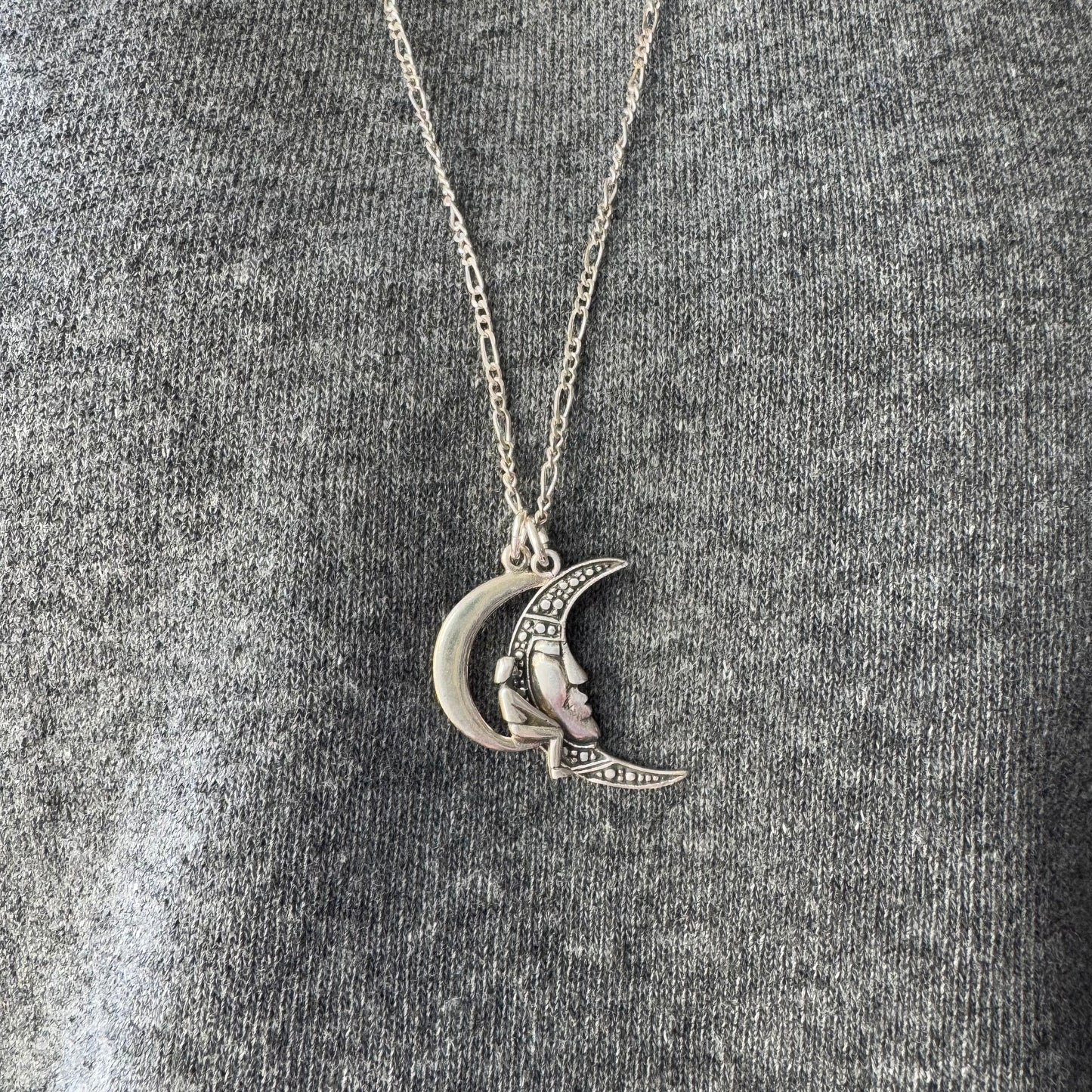 P R E - L O V E D // lunar perspective / sterling silver person sitting on a crescent moon / a pendant