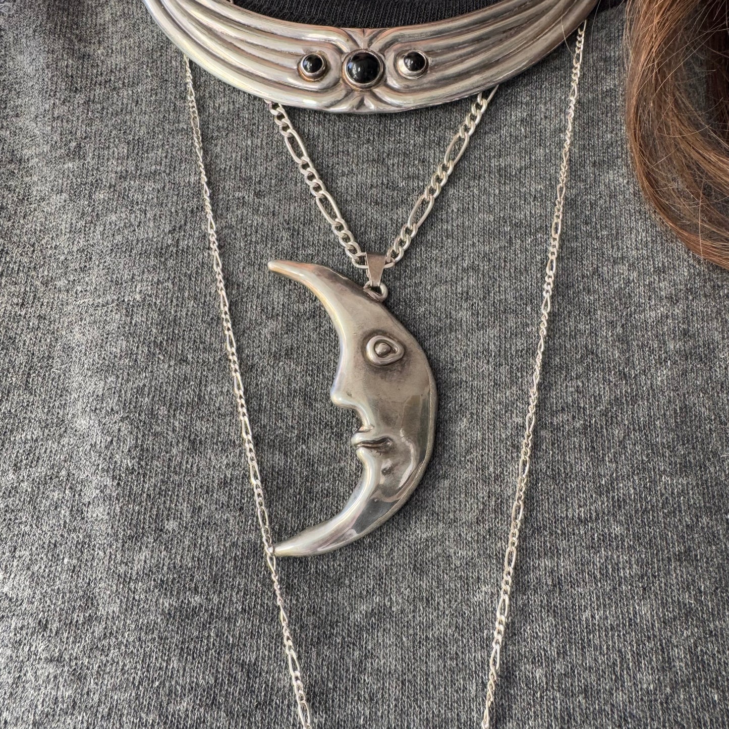 V I N T A G E / not smol moon man / sterling silver man in the moon / a large pendant