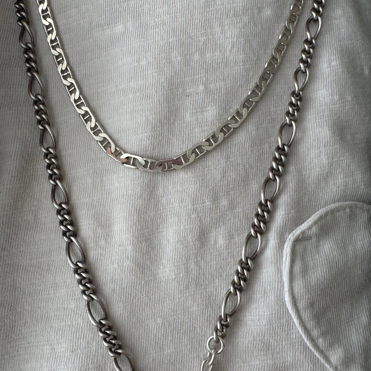 reimagined V I N T A G E // modern day watch chain / re-worked sterling silver 1940s figaro chain / 26", 36.4g