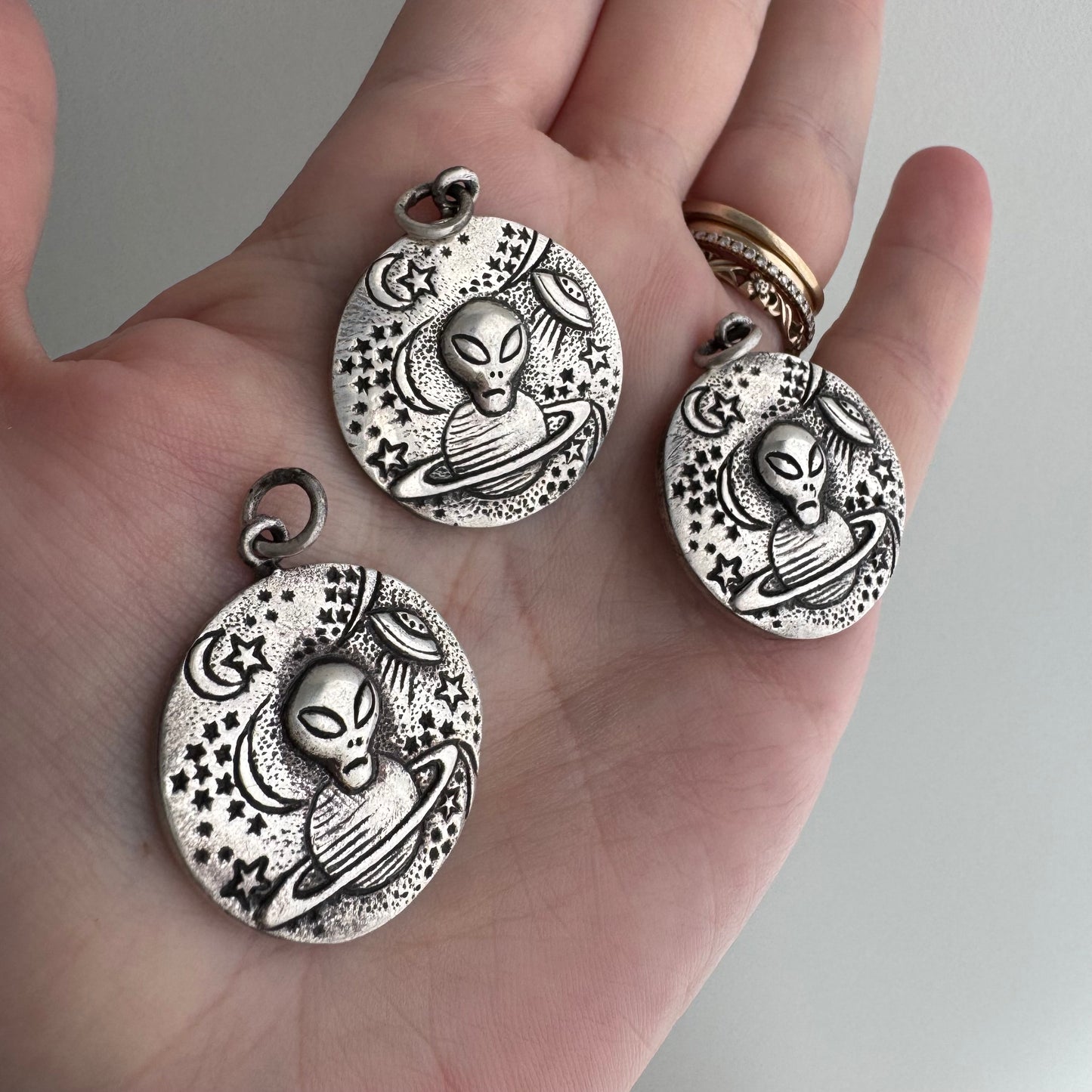 D E A D - S T O C K // they come in peace / sterling silver universe traveling alien / a pendant