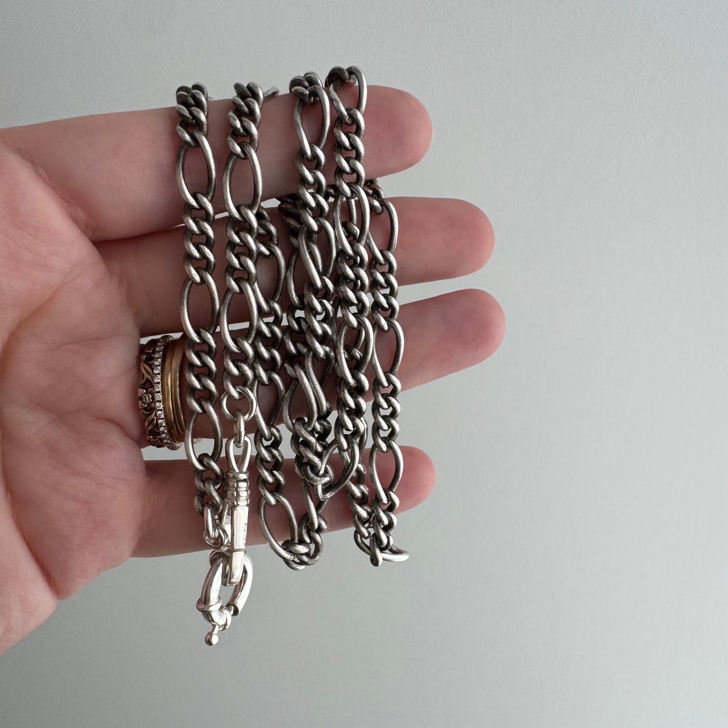 reimagined V I N T A G E // modern day watch chain / re-worked sterling silver 1940s figaro chain / 26", 36.4g
