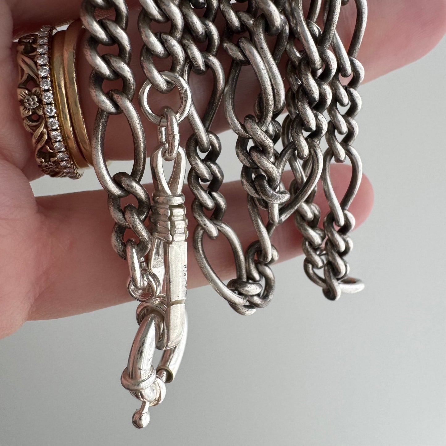 reimagined V I N T A G E // modern day watch chain / re-worked sterling silver 1940s figaro chain / 26", 36.4g