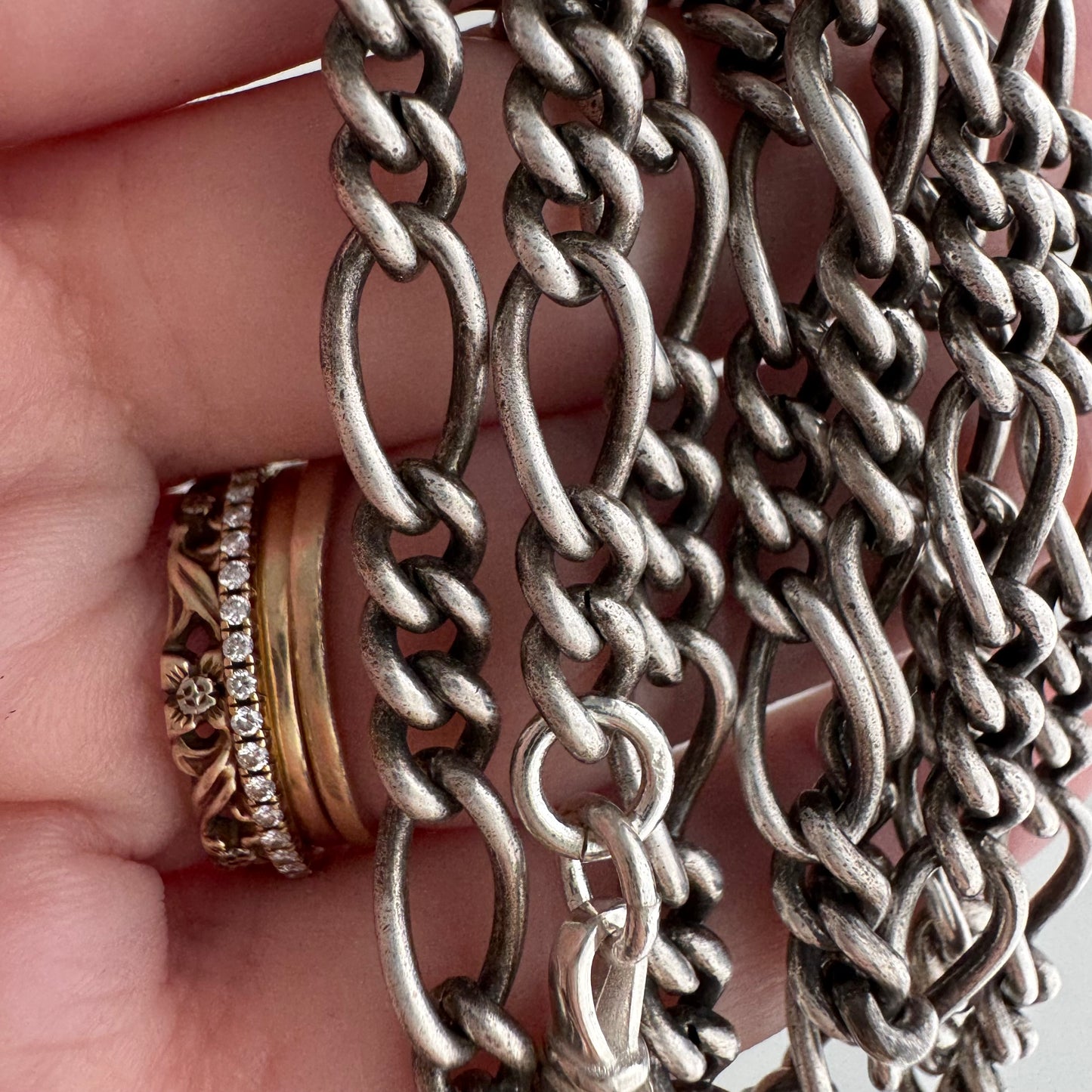 reimagined V I N T A G E // modern day watch chain / re-worked sterling silver 1940s figaro chain / 26", 36.4g