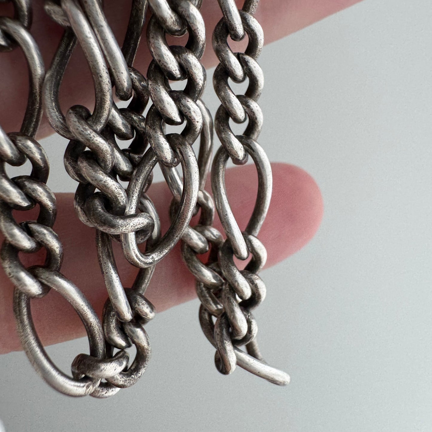 reimagined V I N T A G E // modern day watch chain / re-worked sterling silver 1940s figaro chain / 26", 36.4g