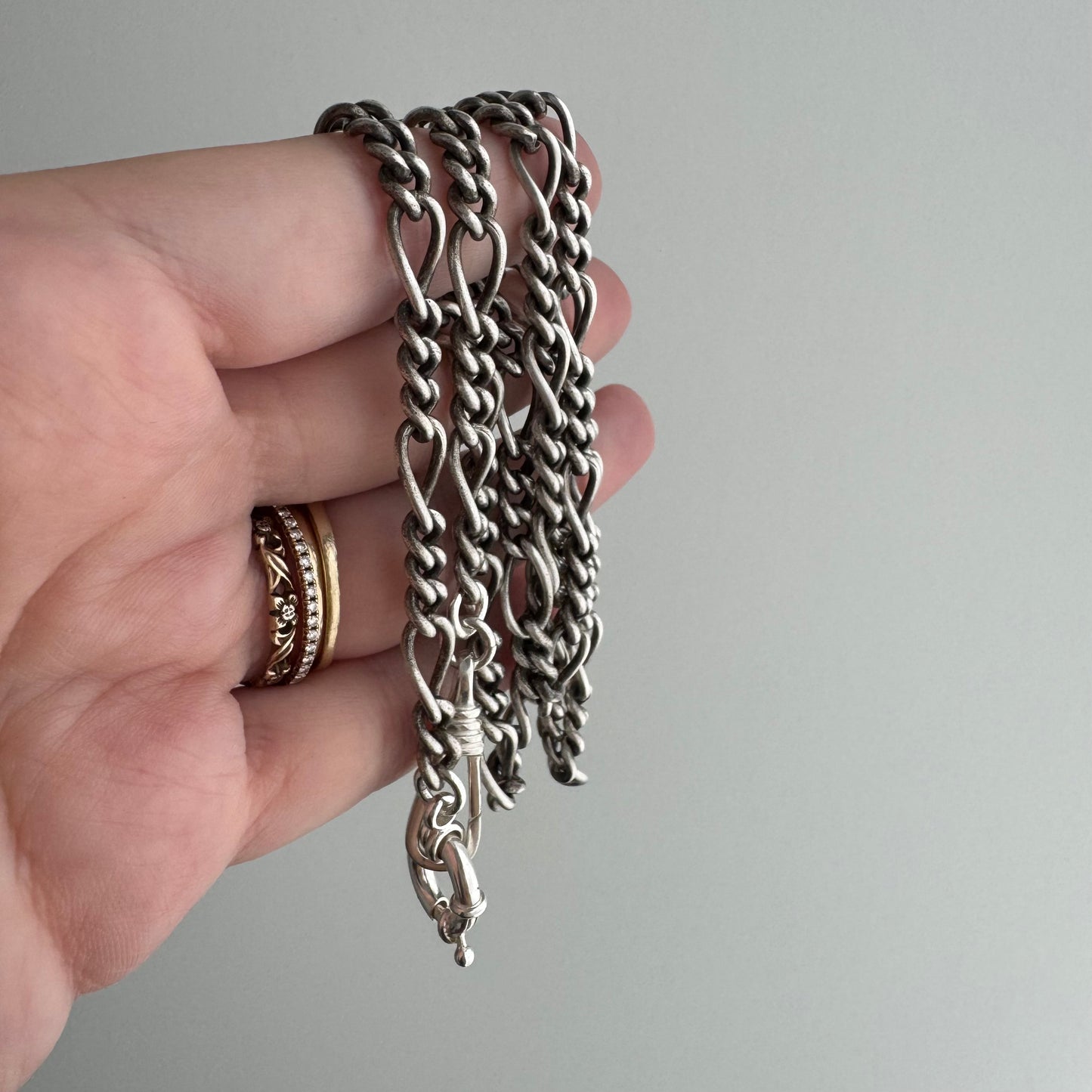 reimagined V I N T A G E // modern day watch chain / re-worked sterling silver 1940s figaro chain / 26", 36.4g