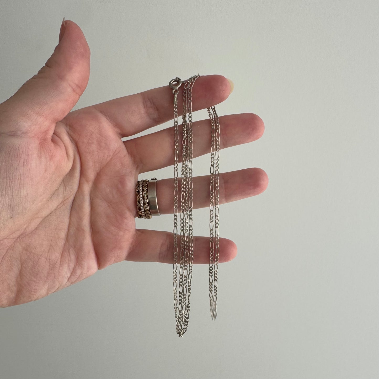 V I N T A G E // three to one / sterling silver long dainty three-to-one figaro chain necklace / 30", 4.5g