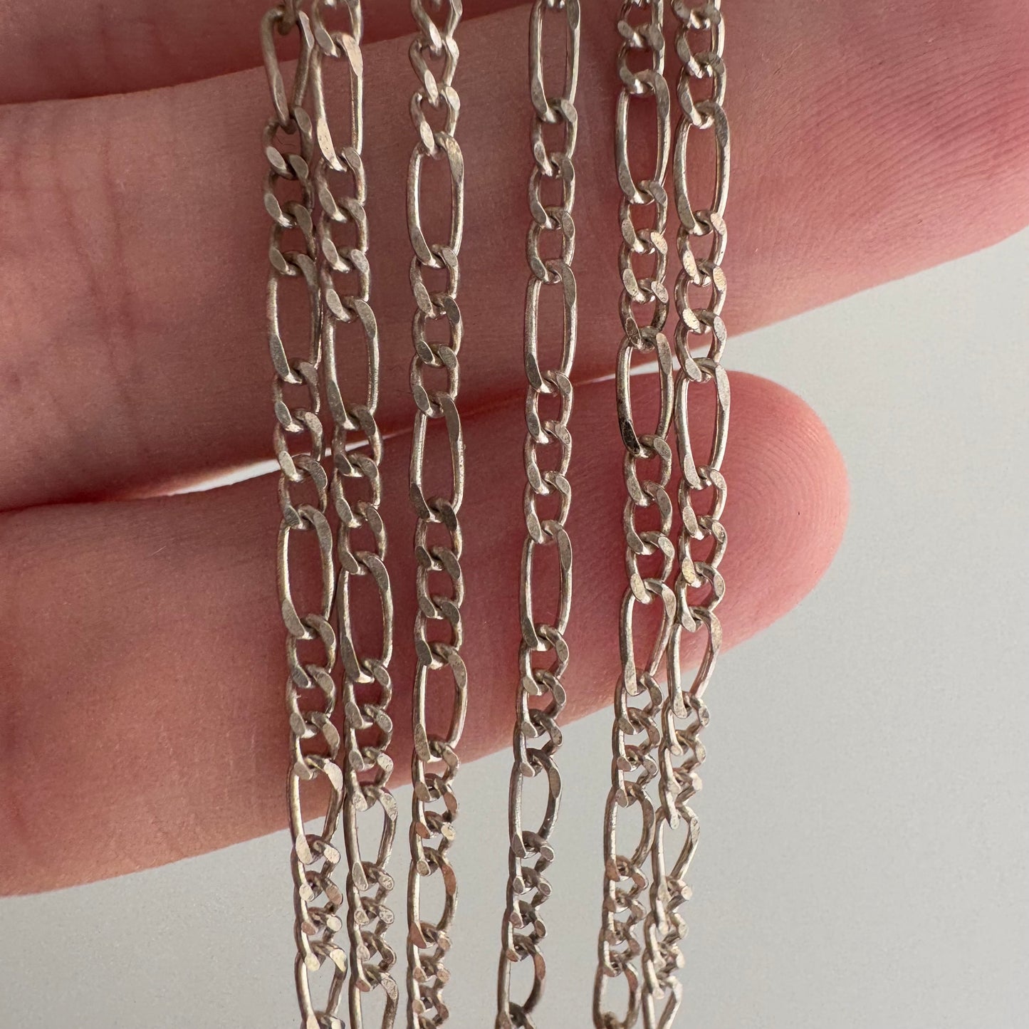 V I N T A G E // three to one / sterling silver long dainty three-to-one figaro chain necklace / 30", 4.5g