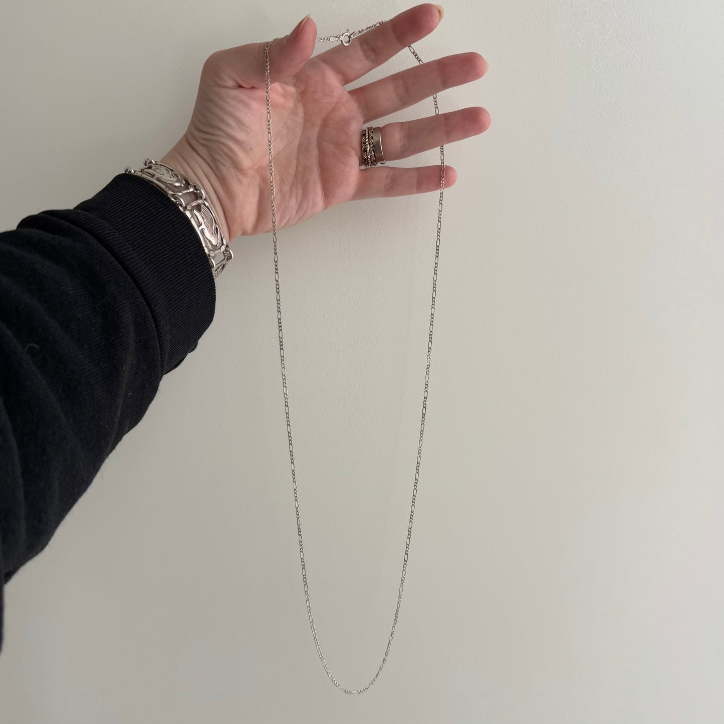 V I N T A G E // three to one / sterling silver long dainty three-to-one figaro chain necklace / 30", 4.5g