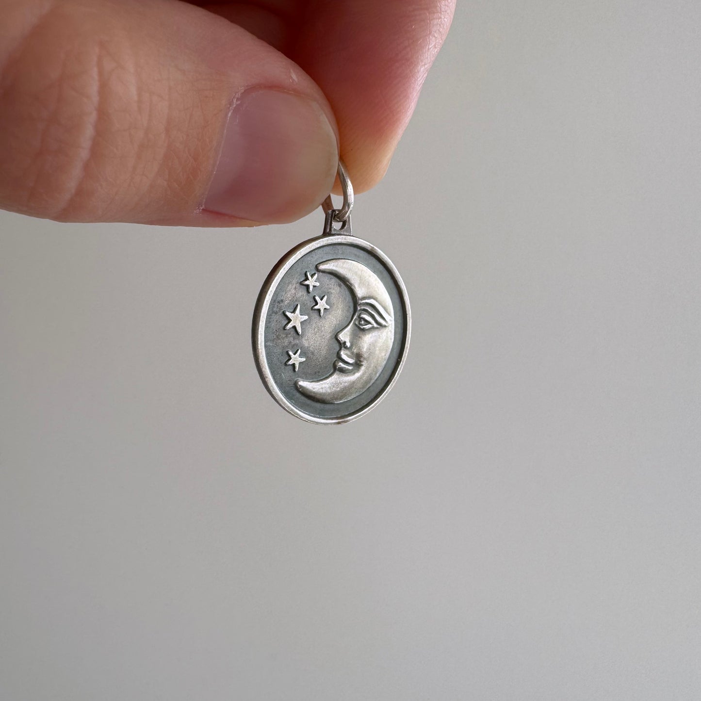 V I N T A G E // cheerful mood / sterling silver mid century moon / a pendant or large charm