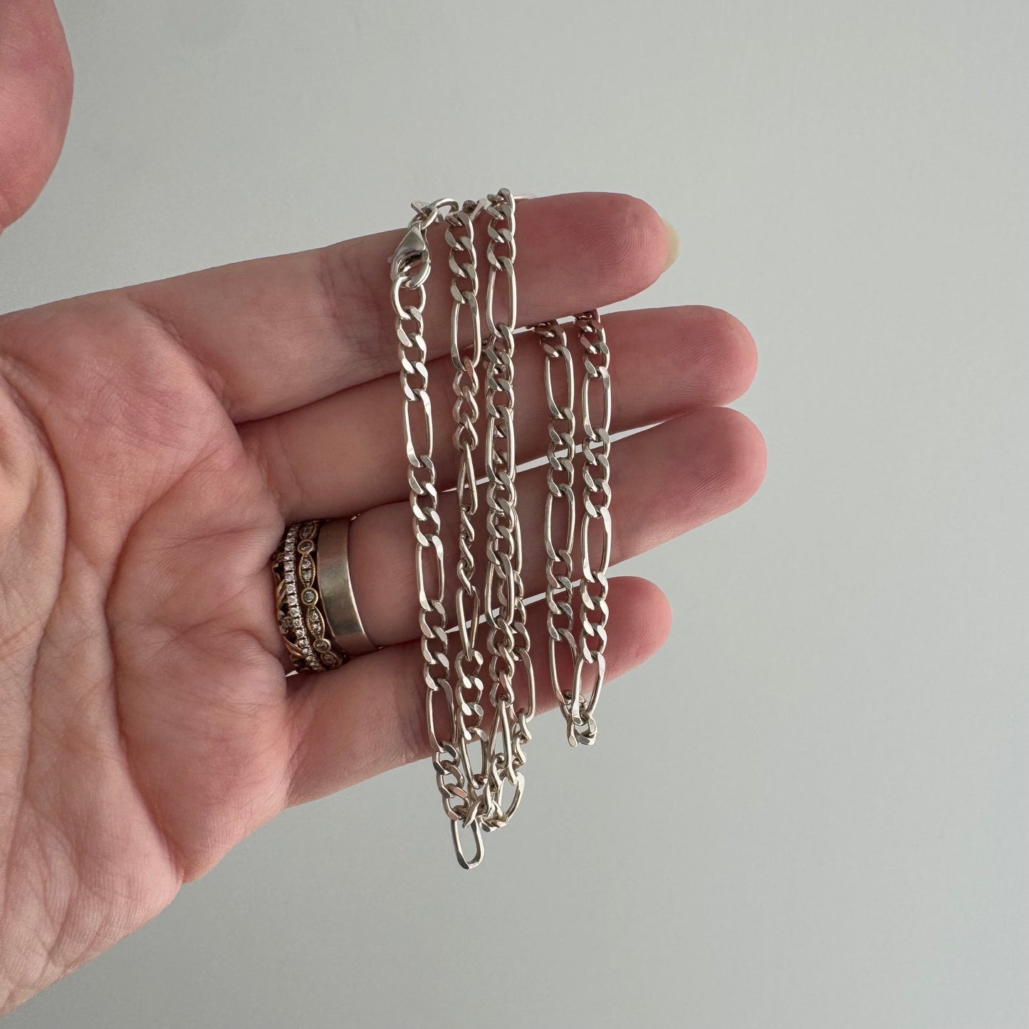 V I N T A G E // three to one / sterling silver classic three-to-one figaro chain necklace / 19.5", 10.35g