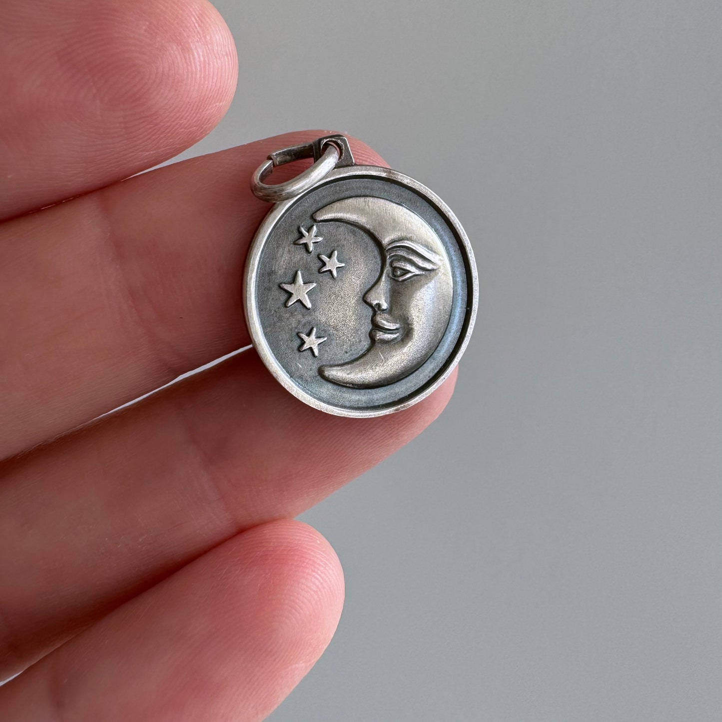 V I N T A G E // cheerful mood / sterling silver mid century moon / a pendant or large charm