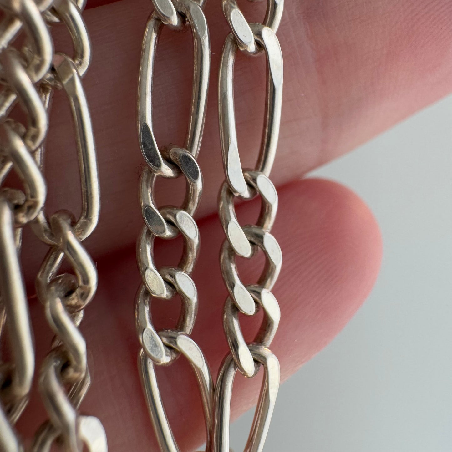 V I N T A G E // three to one / sterling silver classic three-to-one figaro chain necklace / 19.5", 10.35g