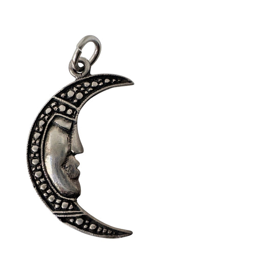 V I N T A G E // crescent mood / sterling silver tranquil crescent moon face / a pendant