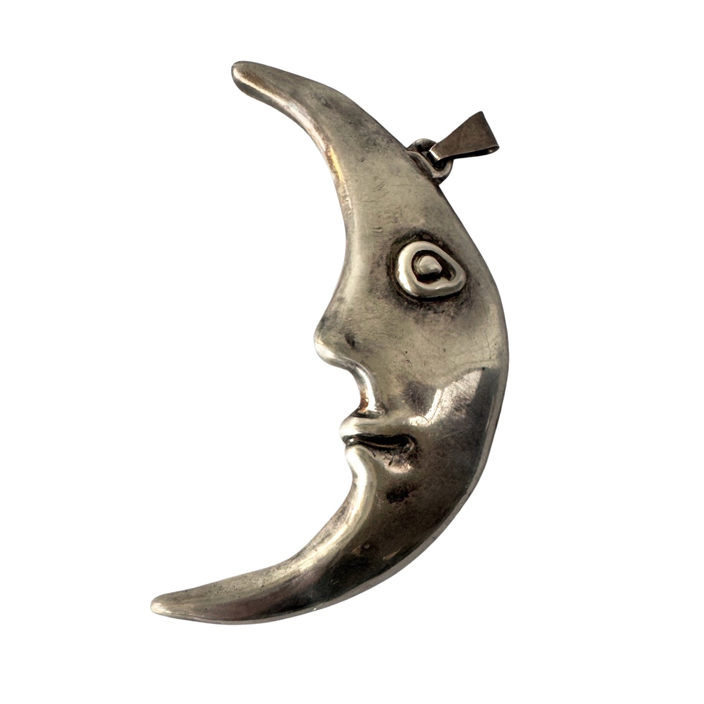 V I N T A G E / not smol moon man / sterling silver man in the moon / a large pendant