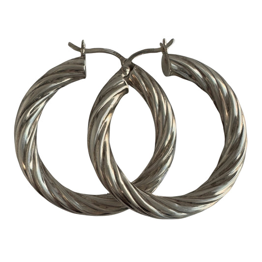 V I N T A G E // do the twist / sterling silver round puffy twisted 1.25" hoops / earrings