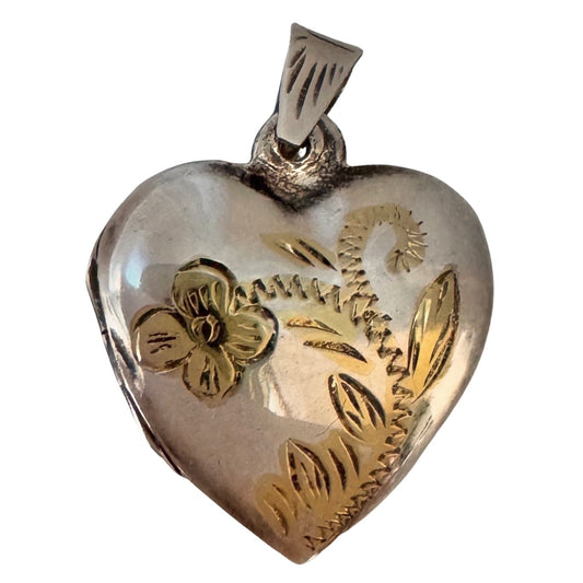 V I N T A G E // floral memories / sterling silver and gold vermeil floral heart locket / a pendant