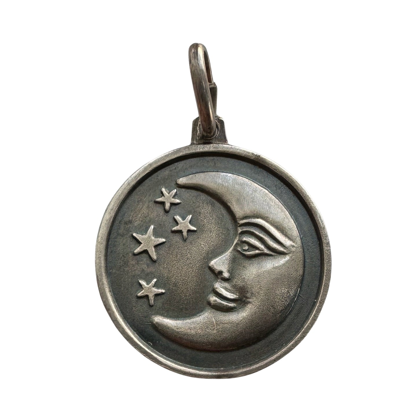 V I N T A G E // cheerful mood / sterling silver mid century moon / a pendant or large charm