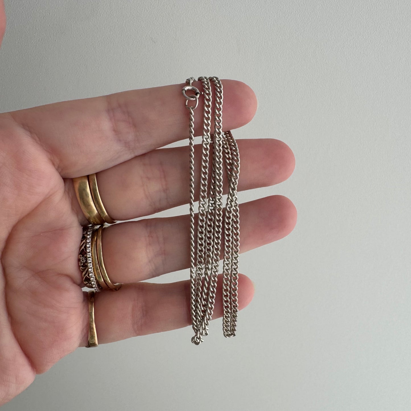 V I N T A G E // perfect flat curb / sterling silver curb chain necklace / 19.25", 6.3g