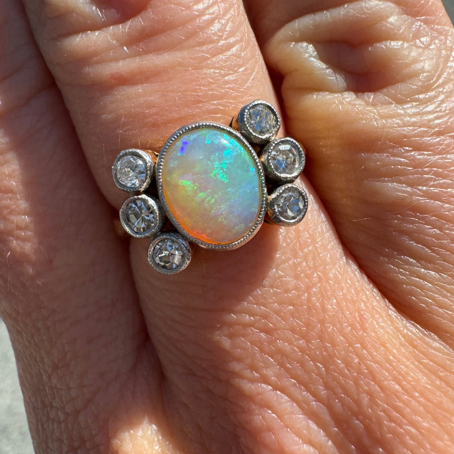 V I N T A G E // mesmerizer / 18k and platinum opal and diamond cluster ring / size 6