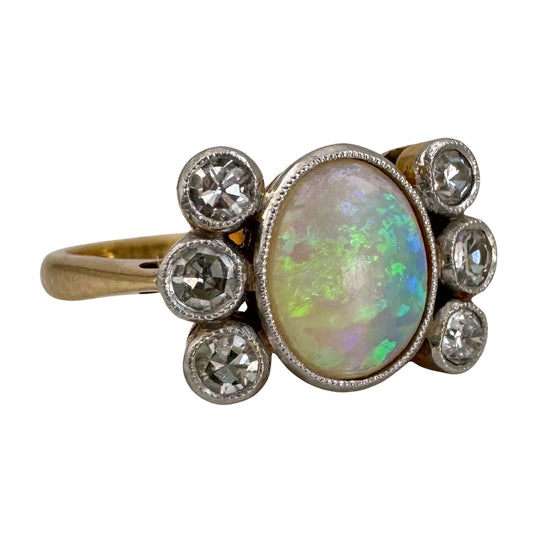 V I N T A G E // mesmerizer / 18k and platinum opal and diamond cluster ring / size 6