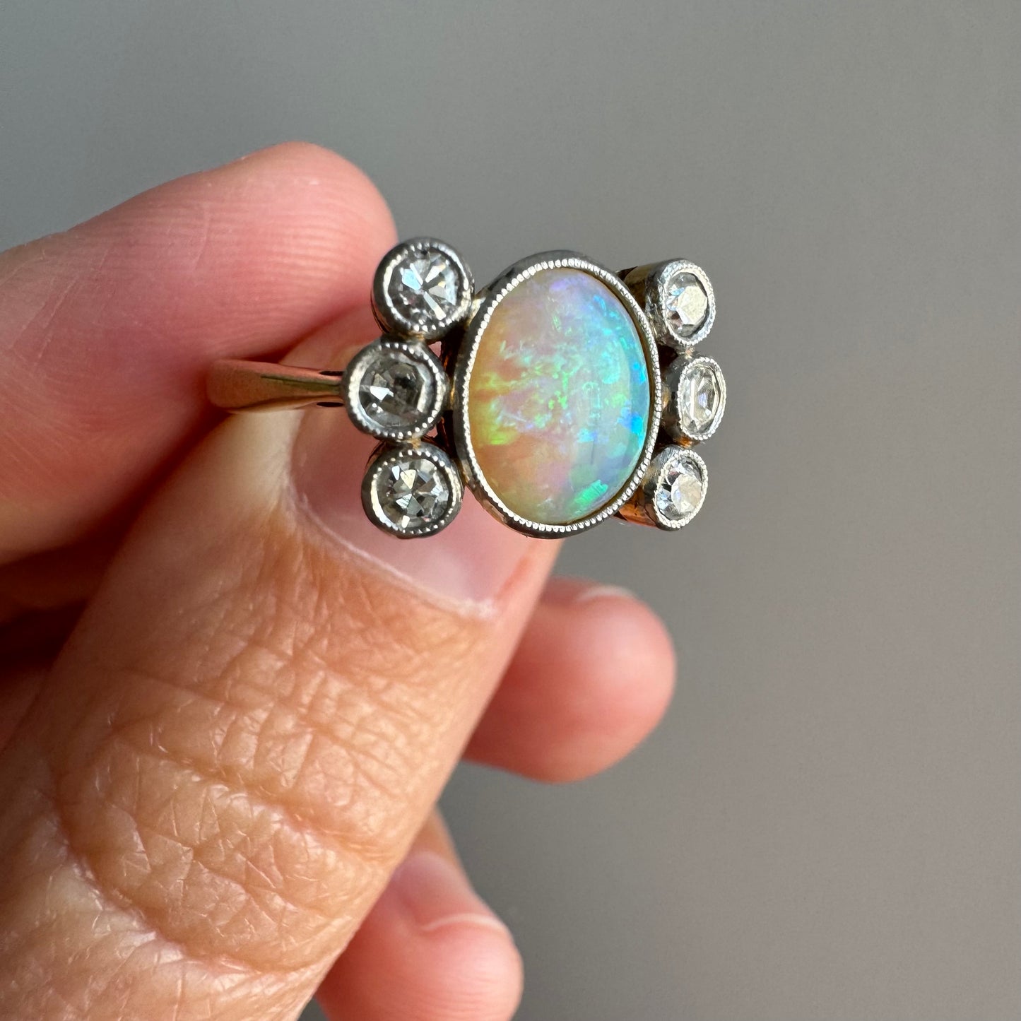 V I N T A G E // mesmerizer / 18k and platinum opal and diamond cluster ring / size 6