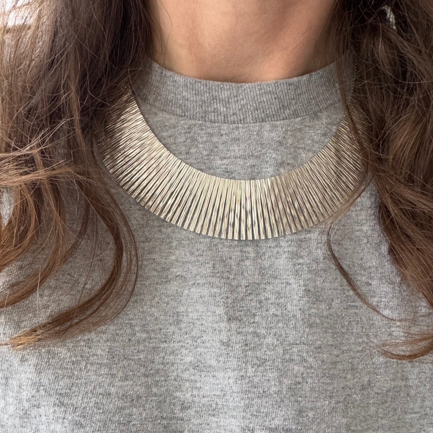 V I N T A G E // Cleopatra panels / sterling silver wide and dappled paneled fringe collar necklace / 16.5", 42.6g