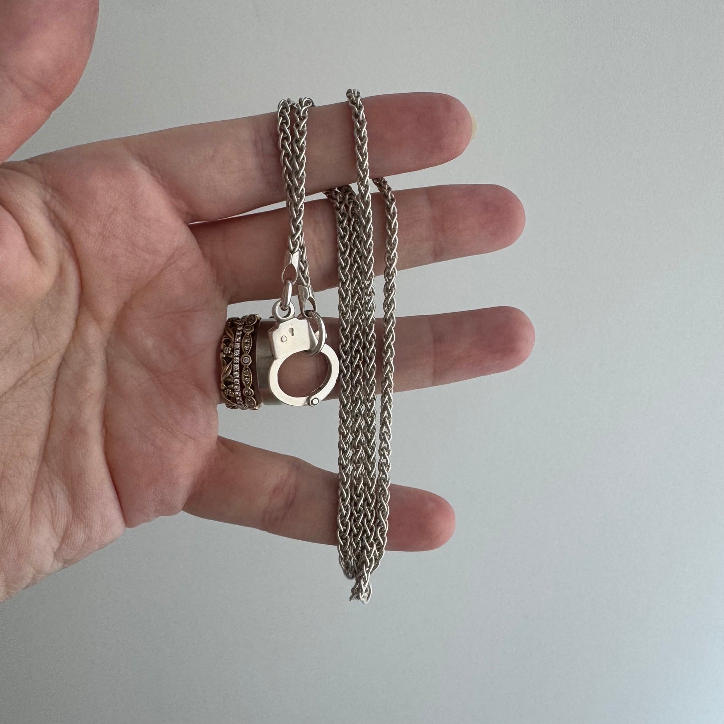 re-imagined V I N T A G E // slinky wheat / sterling silver wheat chain with new handcuff clasp / 20.75", 12g