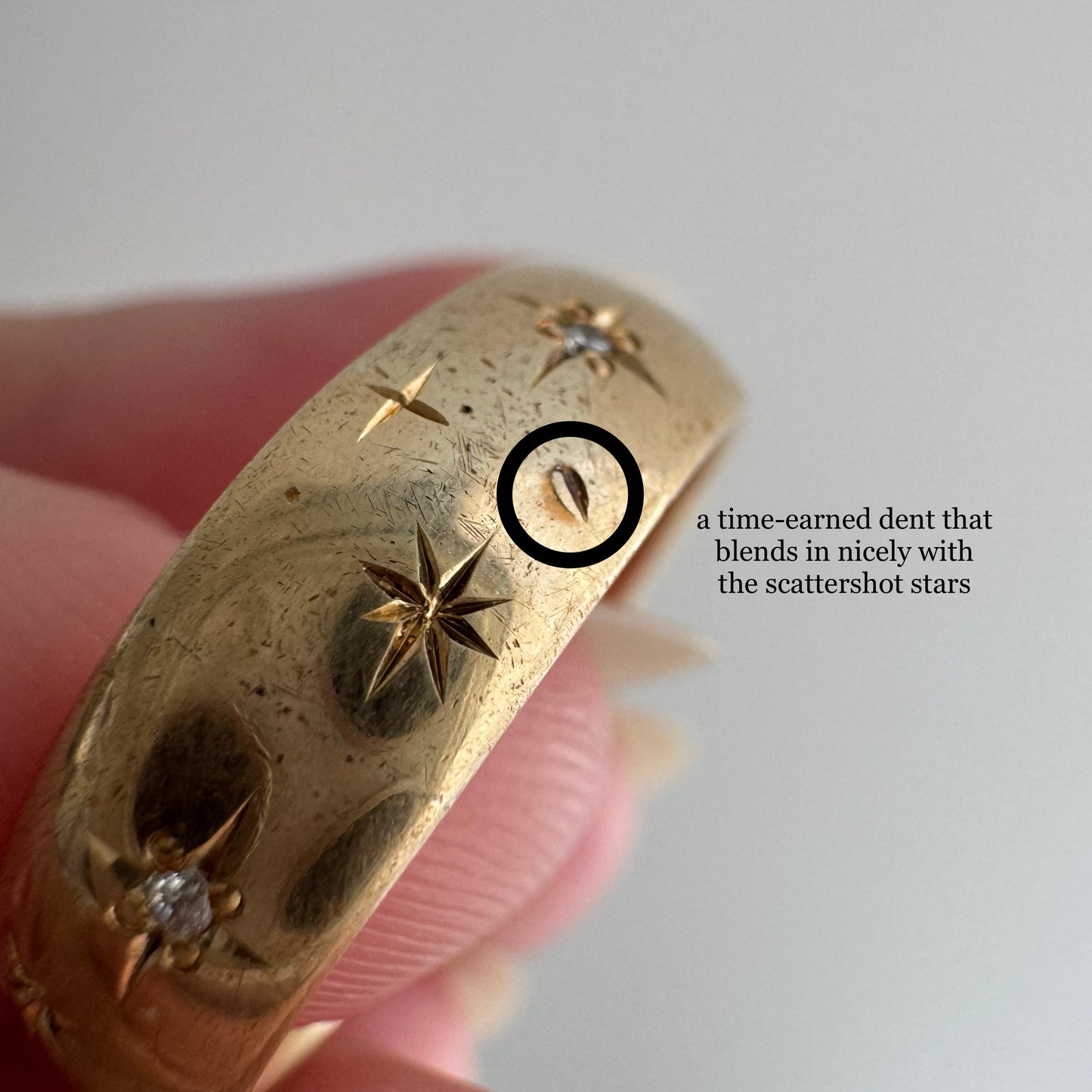 reimagined V I N T A G E // the best witch / 14k and diamond starburst eternity band with a witch flying on a broom / size 8ish