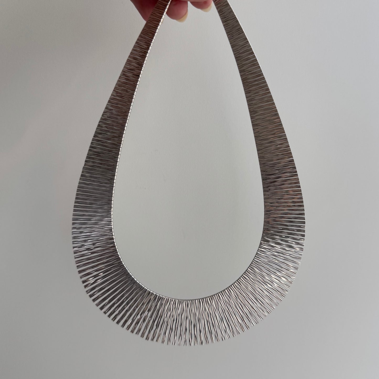 V I N T A G E // Cleopatra panels / sterling silver wide and dappled paneled fringe collar necklace / 16.5", 42.6g