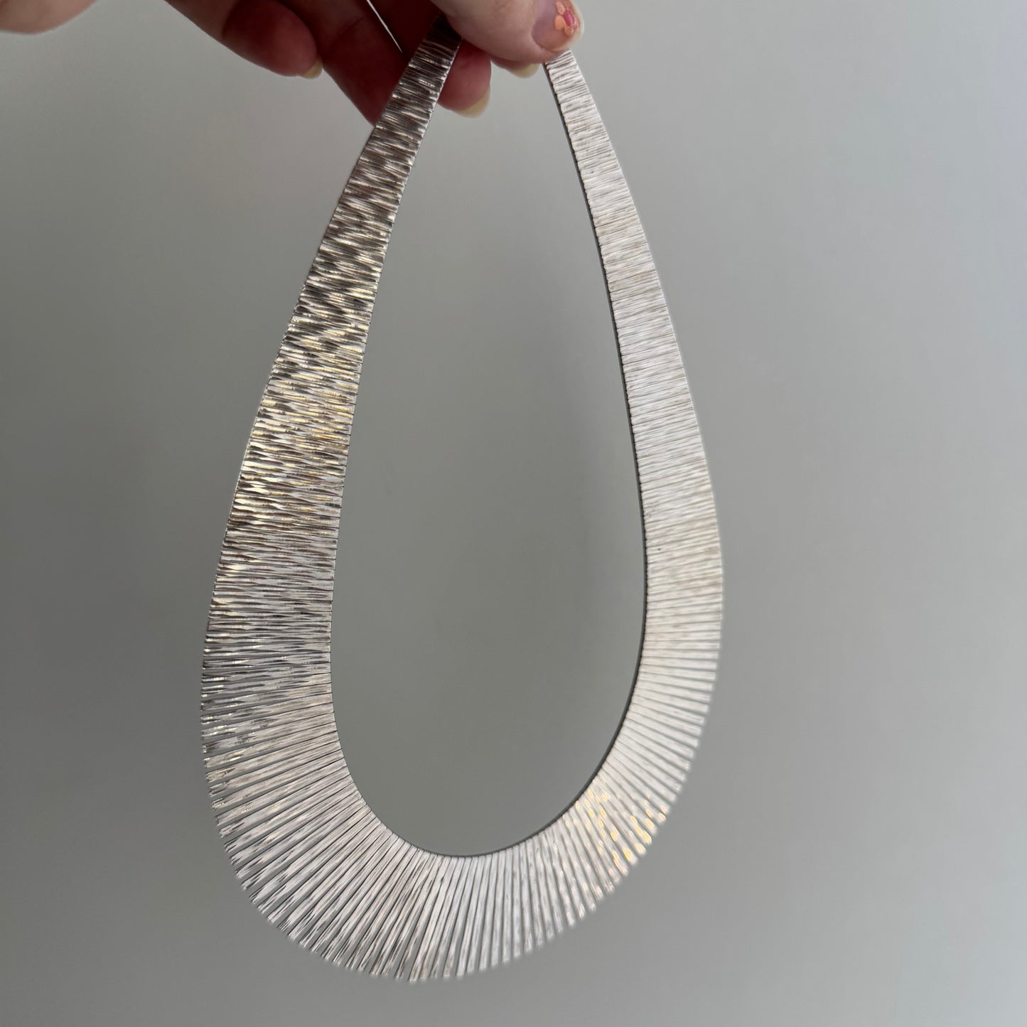 V I N T A G E // Cleopatra panels / sterling silver wide and dappled paneled fringe collar necklace / 16.5", 42.6g