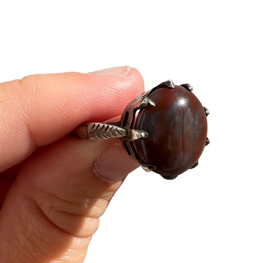 V I N T A G E // agate crown / sterling silver agate castle crown ring / size 5ish