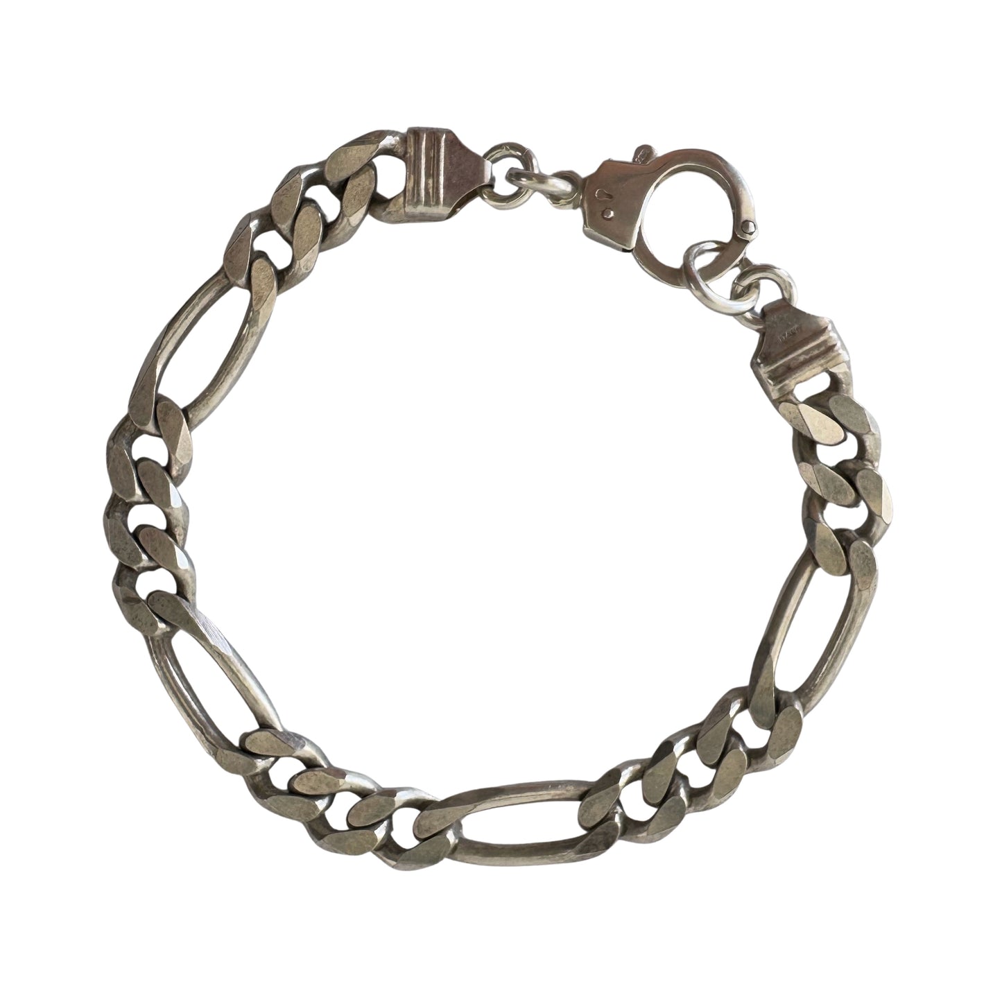 reimagined V I N T A G E // handcuff clasp / re-worked sterling silver chunky figaro chain bracelet / 8.75", 27.4g