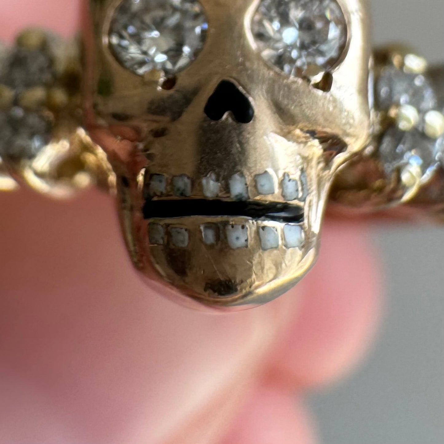 reimagined V I N T A G E // memento mori / 14k + 10k yellow gold and 0.25 tcw diamond ring / Memento Mori skull conversion ring / size 8.75