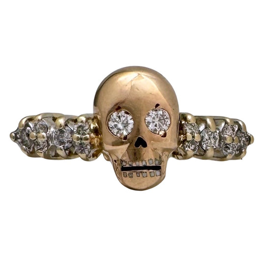 reimagined V I N T A G E // memento mori / 14k + 10k yellow gold and 0.25 tcw diamond ring / Memento Mori skull conversion ring / size 8.75