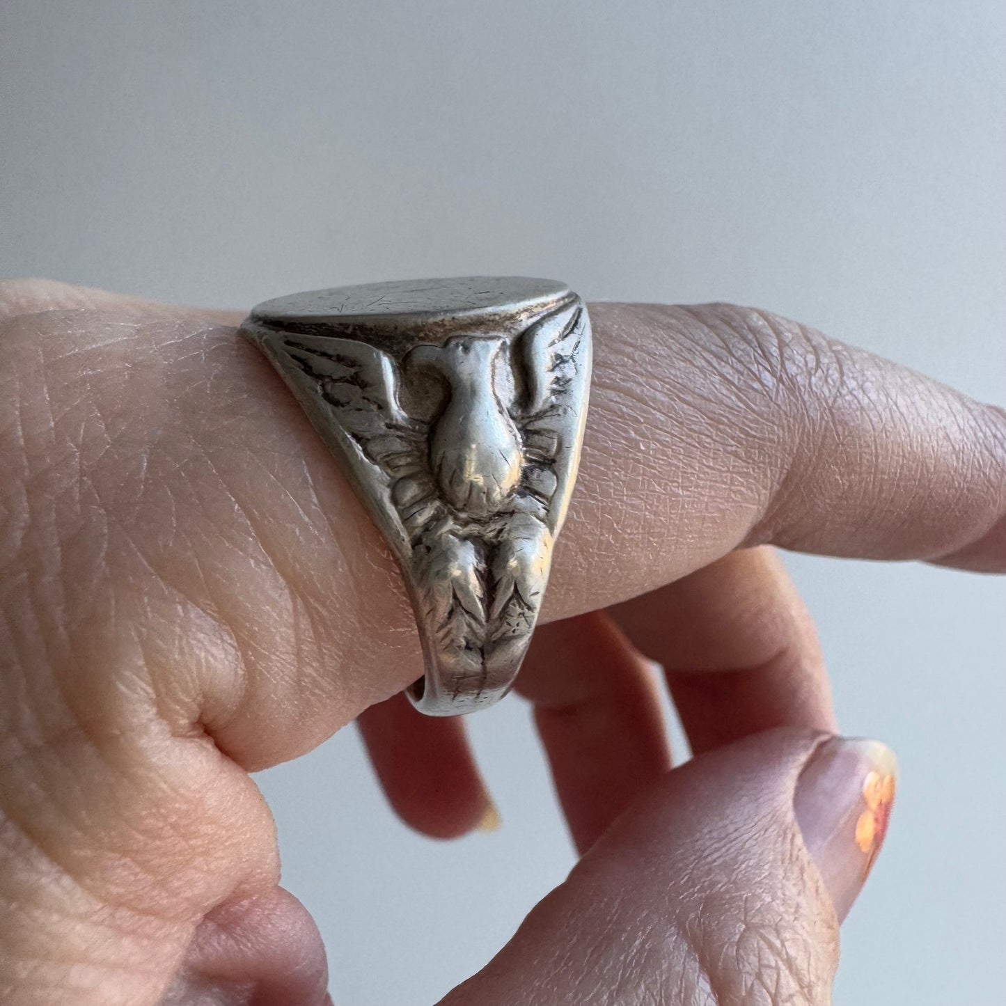 V I N T A G E // feathered ascent / sterling silver eagle or phoenix signet ring / size 11