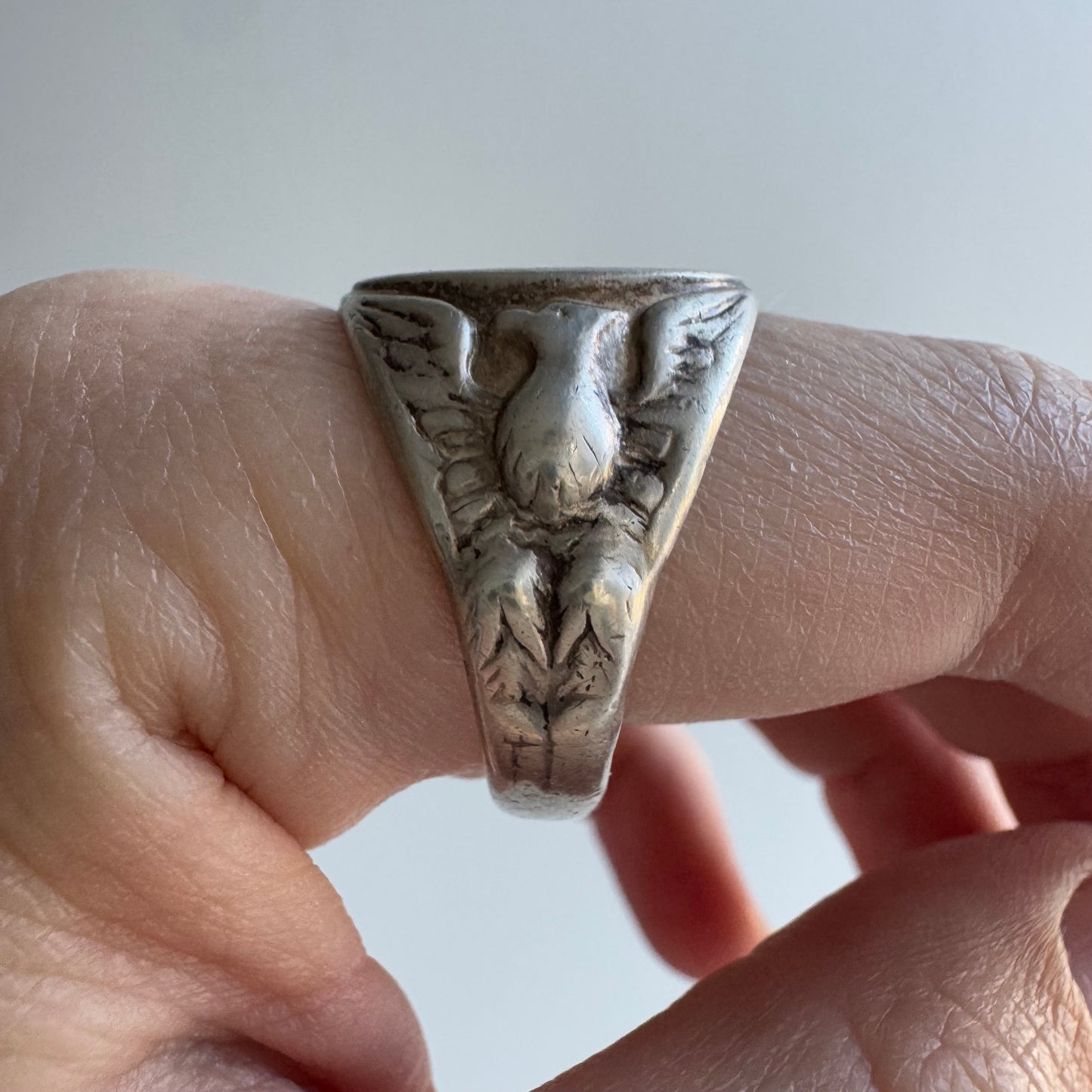 V I N T A G E // feathered ascent / sterling silver eagle or phoenix signet ring / size 11