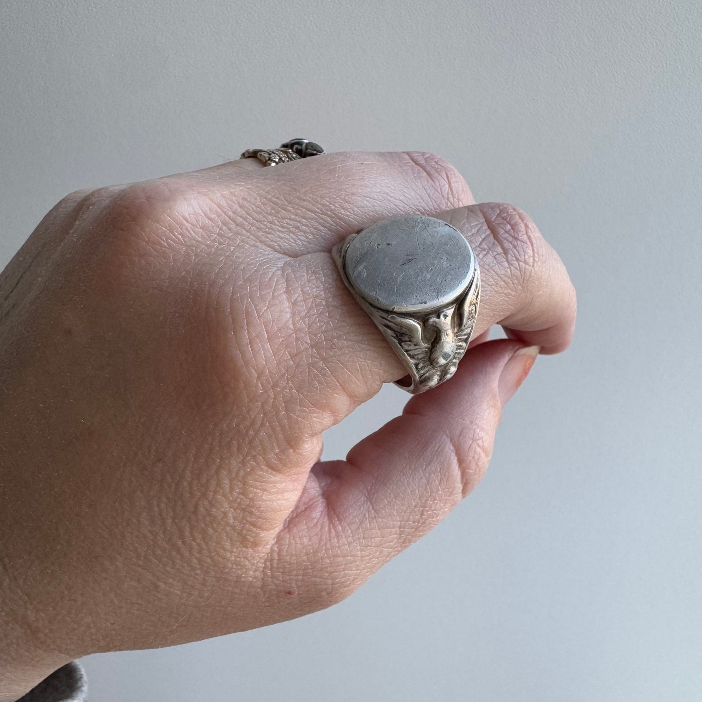 V I N T A G E // feathered ascent / sterling silver eagle or phoenix signet ring / size 11