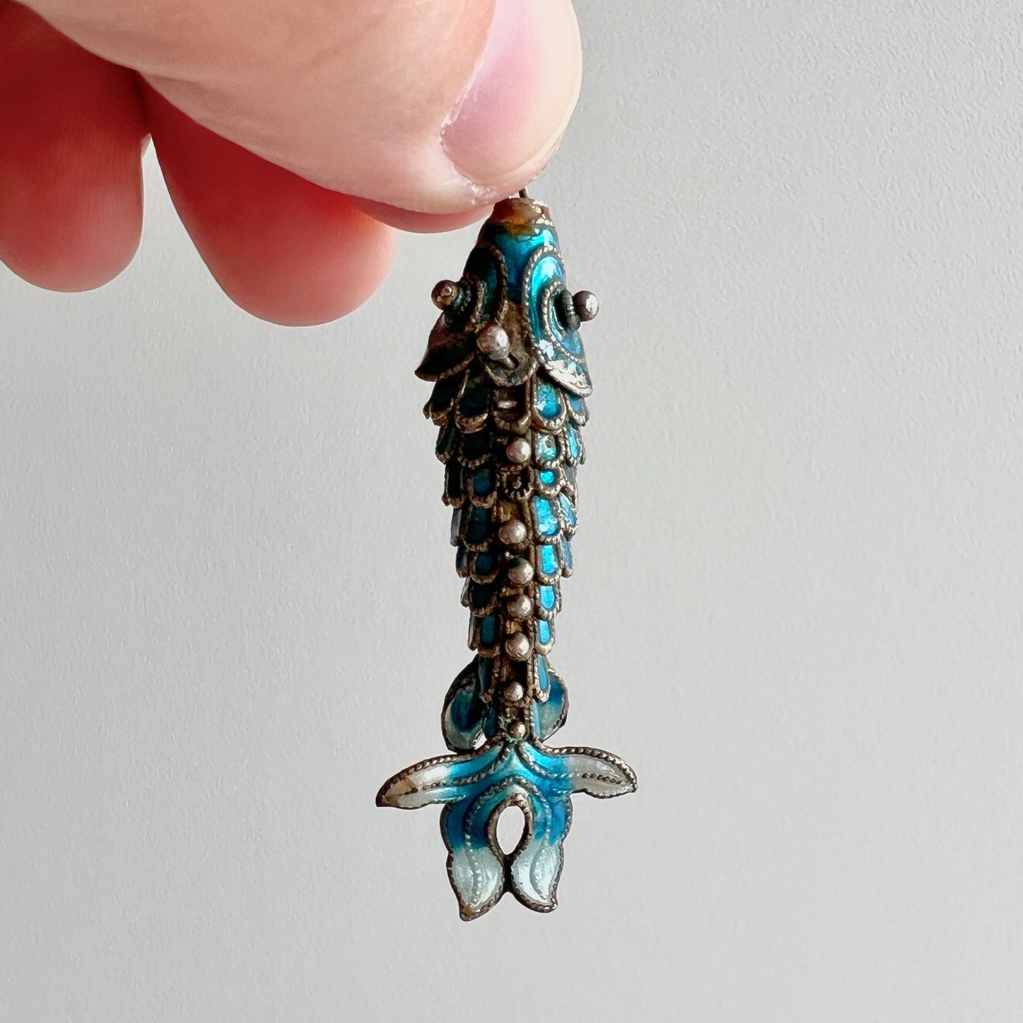 V I N T A G E // fish elegance / gold vermeil aqua enameled articulated fish / a pendant