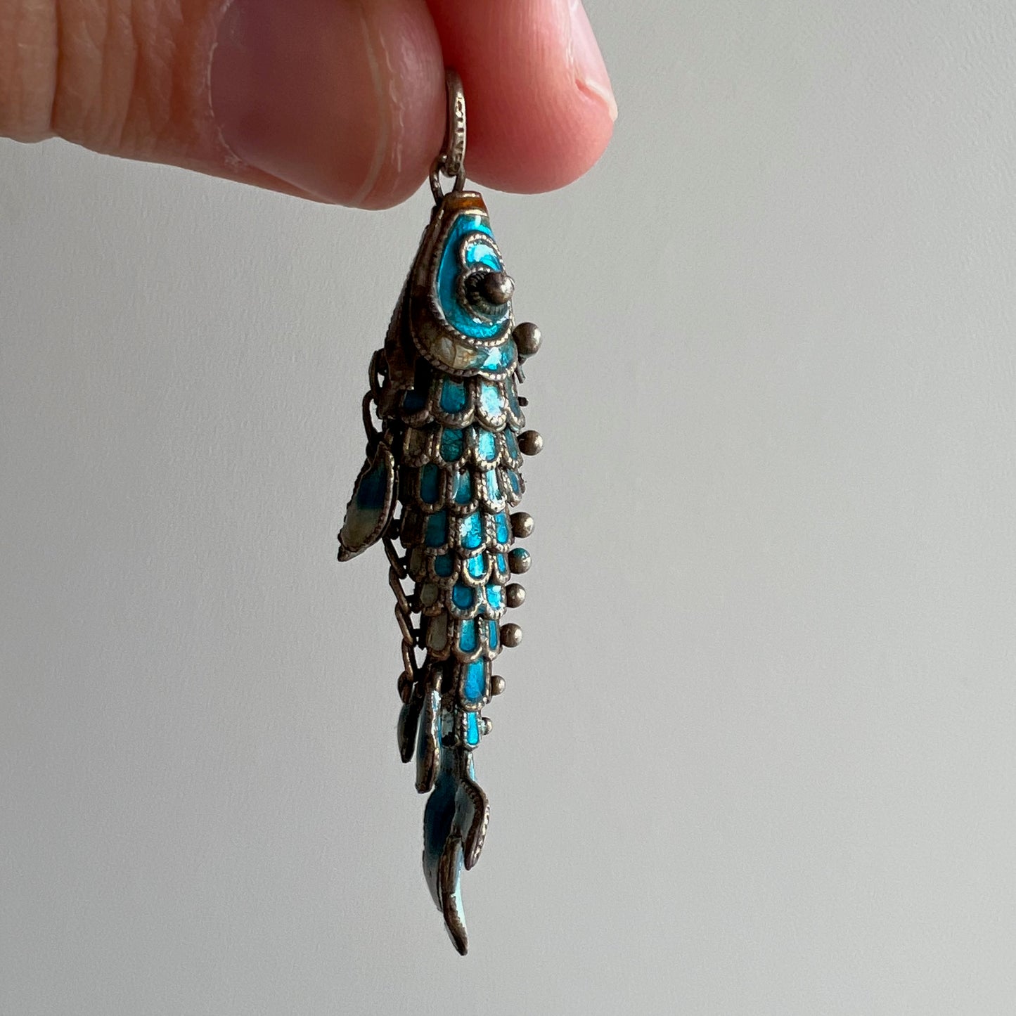 V I N T A G E // fish elegance / gold vermeil aqua enameled articulated fish / a pendant