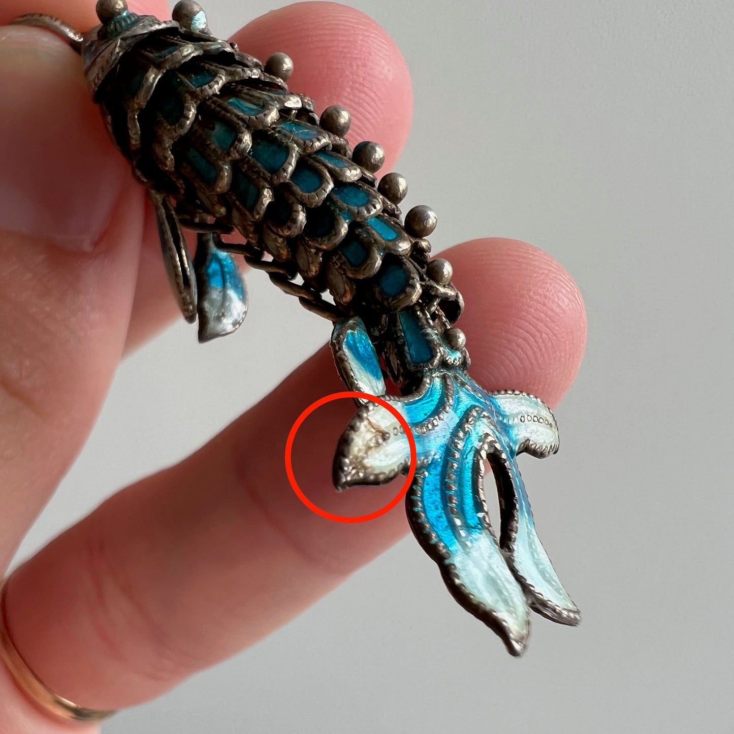 V I N T A G E // fish elegance / gold vermeil aqua enameled articulated fish / a pendant