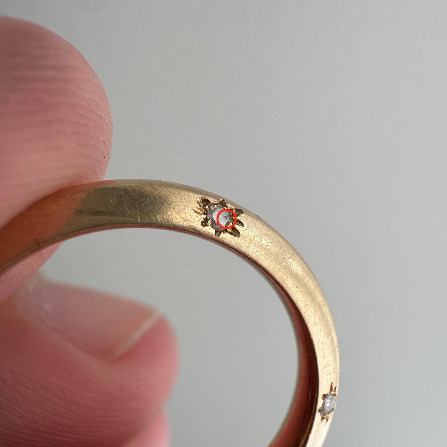 reimagined A N T I Q U E // 14k yellow gold knife edge JR Wood band with new starburst diamond / size 4.75